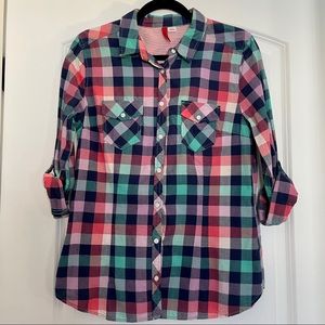 H&M Bright Plaid Long-Sleeve Button Down Shirt